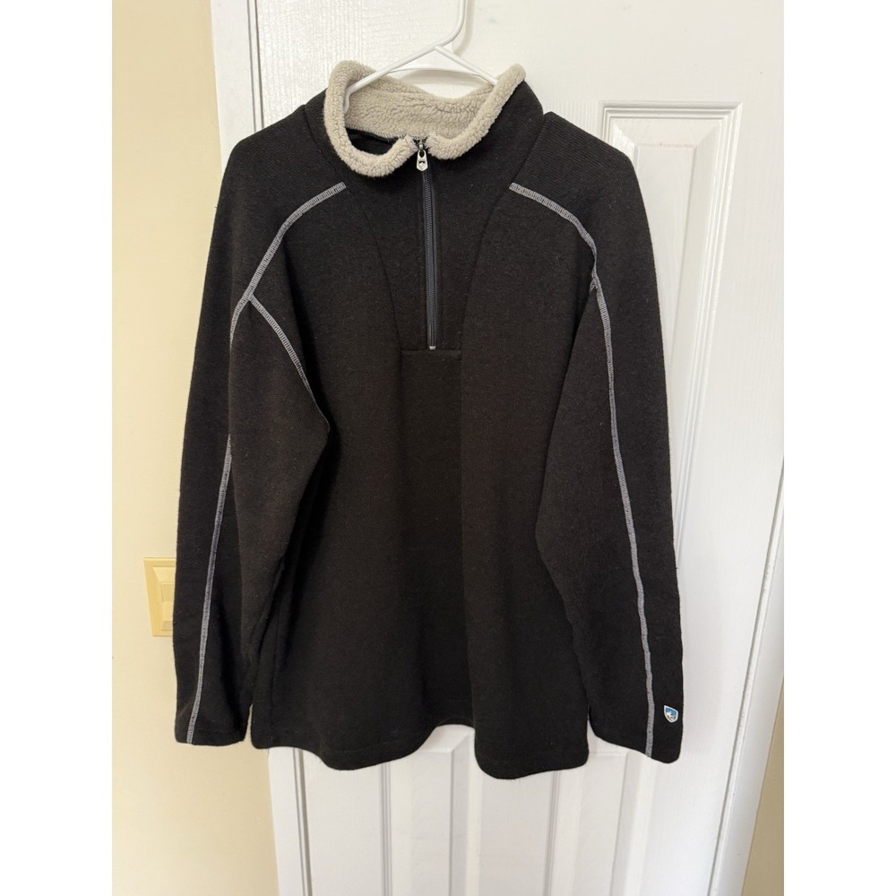 KUHL Alfpaca Fleece Pullover Sweater Womens Size XL 1/4 Quarter Zip Sherpa Black
